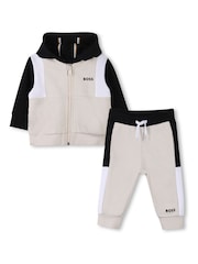 BOSS Natural Logo Baby Zip Up Hoodie And Joggers Set - Image 1 of 6