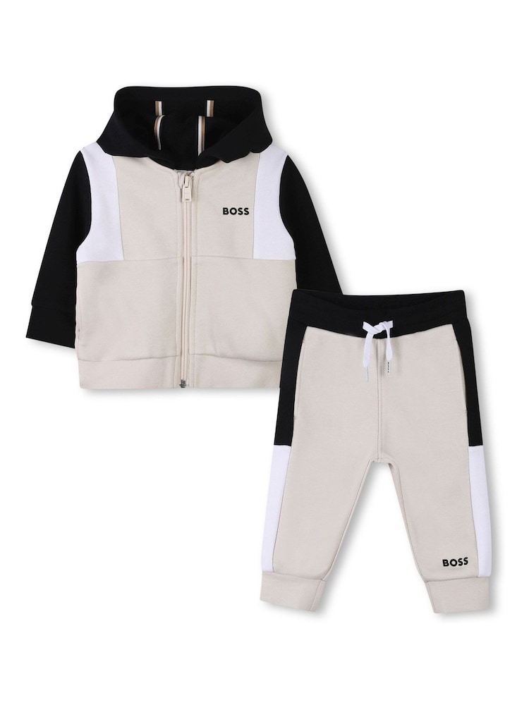 BOSS Natural Logo Baby Zip Up Hoodie And Joggers Set - Image 1 of 6