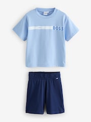 BOSS Blue Logo Short Sleeve T-Shirt & Short Loungewear Set - Image 1 of 8