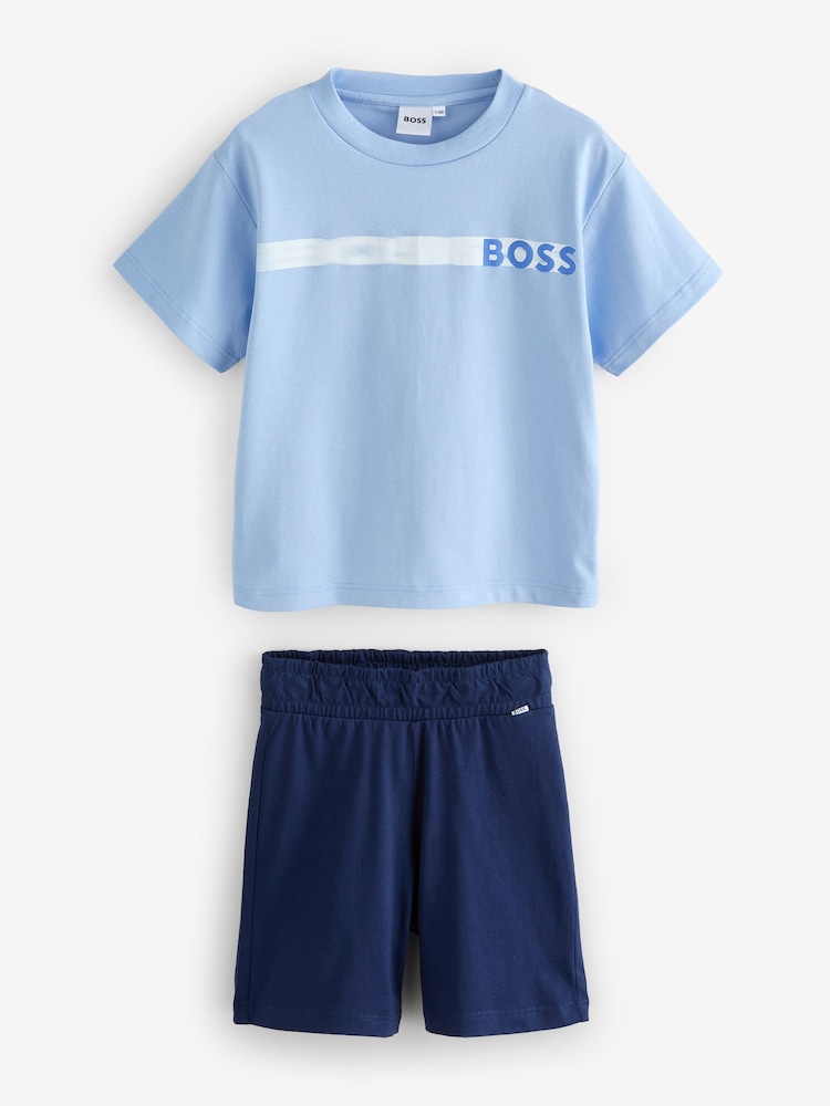 BOSS Blue Logo Short Sleeve T-Shirt & Short Loungewear Set - Image 1 of 8