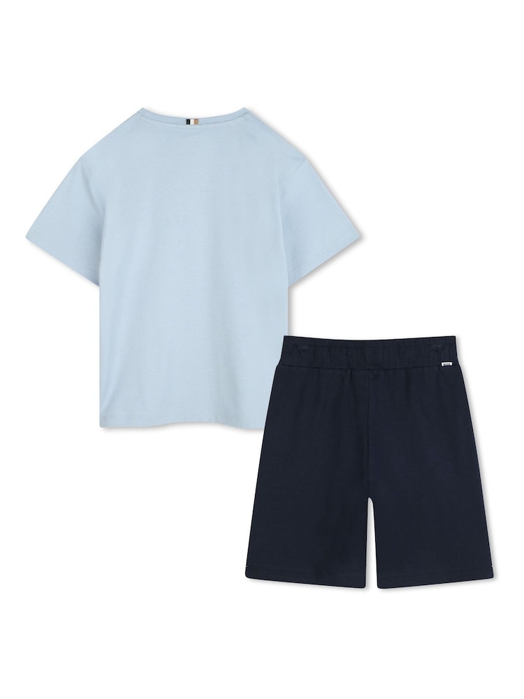 BOSS Blue Logo Short Sleeve T-Shirt & Short Loungewear Set - Image 3 of 8
