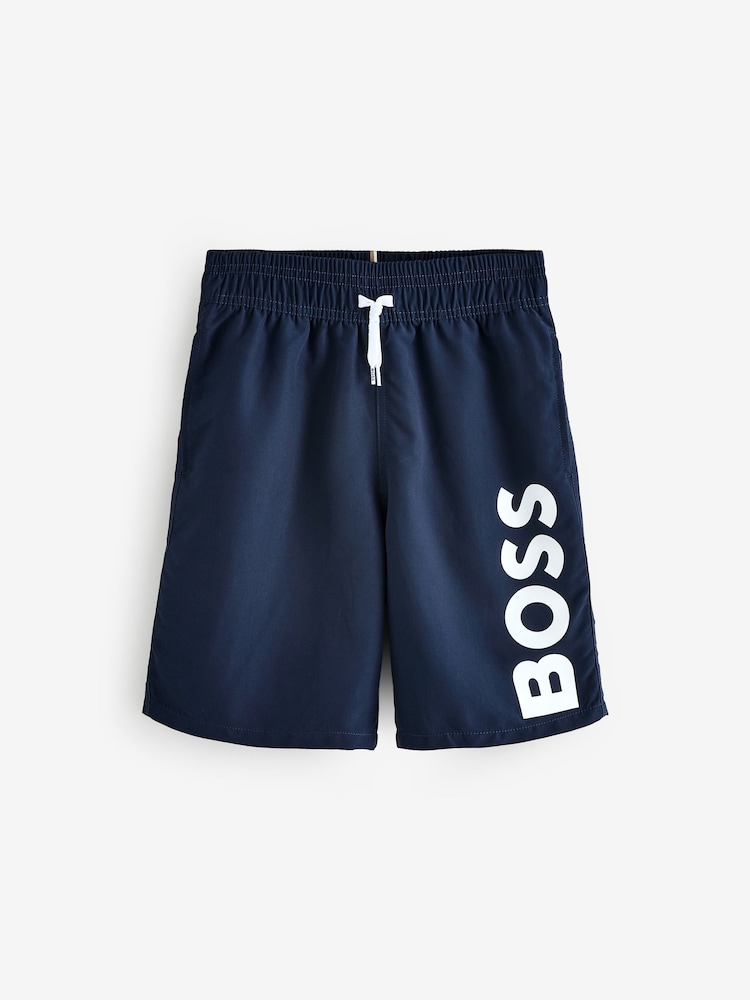 BOSS Blue Vertical Logo Swim Shorts - Image 1 of 5
