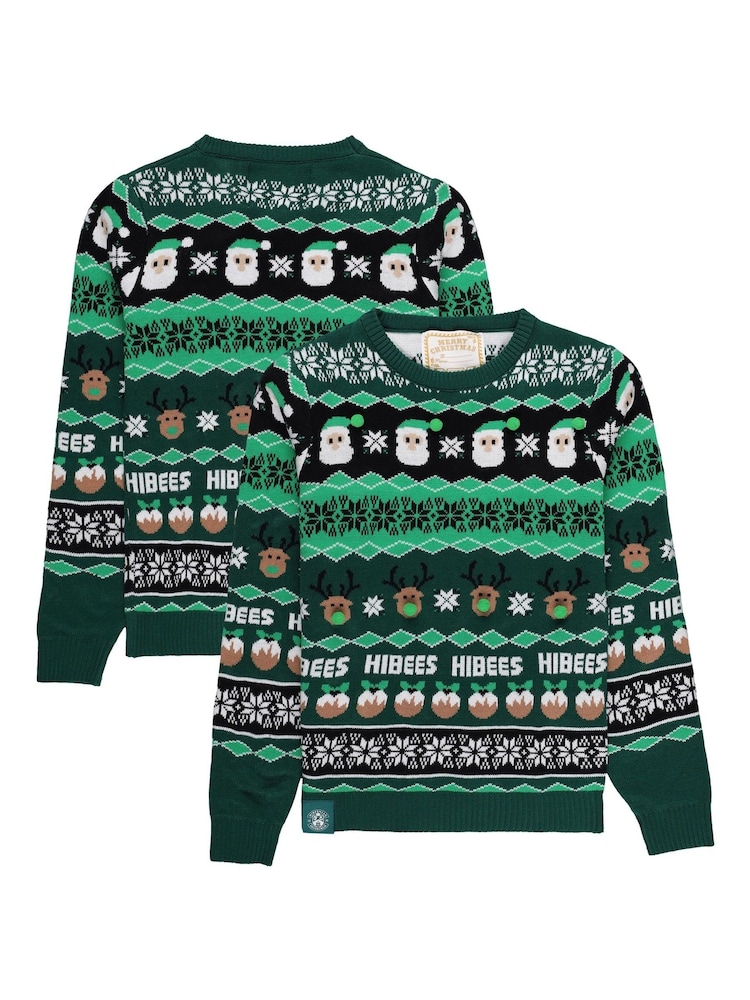 Fanatics Kids Green Hibernian Fairisle Pattern Christmas Jumper - Image 1 of 3