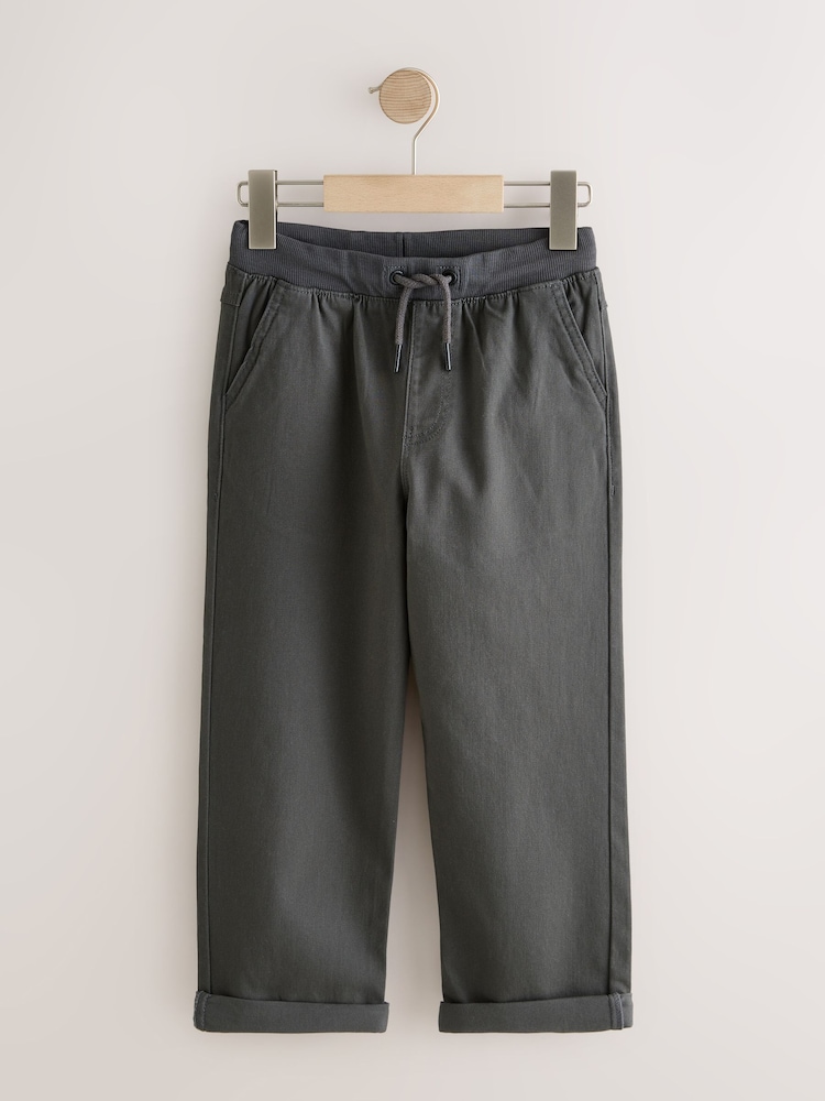 Charcoal Grey Wide Fit Rib Waist Pull-On Trousers (3-16yrs) - Image 1 of 4 Charcoal Grey Wide Fit Rib Waist Pull-On Trousers (3-16yrs) - Image 1 of 4
