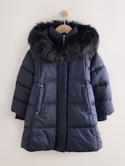 Navy Shower Resistant Fur Trim Padded Coat (3-16yrs) - Image 5 of 9