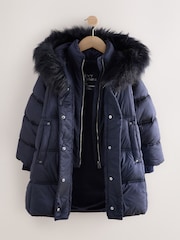 Navy Shower Resistant Fur Trim Padded Coat (3-16yrs) - Image 6 of 9