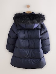 Navy Shower Resistant Fur Trim Padded Coat (3-16yrs) - Image 7 of 9