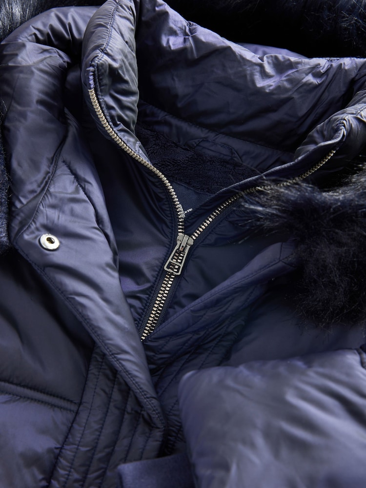 Navy Shower Resistant Fur Trim Padded Coat (3-16yrs) - Image 9 of 9