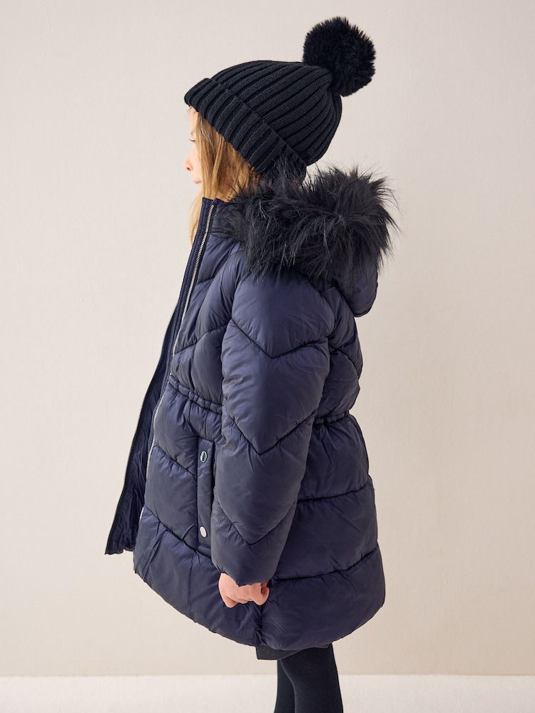 Navy Shower Resistant Faux Fur Trim Padded Coat (3-16yrs) - Image 2 of 9