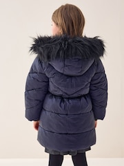 Navy Shower Resistant Faux Fur Trim Padded Coat (3-16yrs) - Image 3 of 9