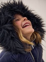 Navy Shower Resistant Faux Fur Trim Padded Coat (3-16yrs) - Image 5 of 9