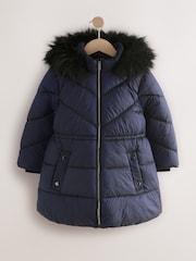Navy Shower Resistant Faux Fur Trim Padded Coat (3-16yrs) - Image 6 of 9