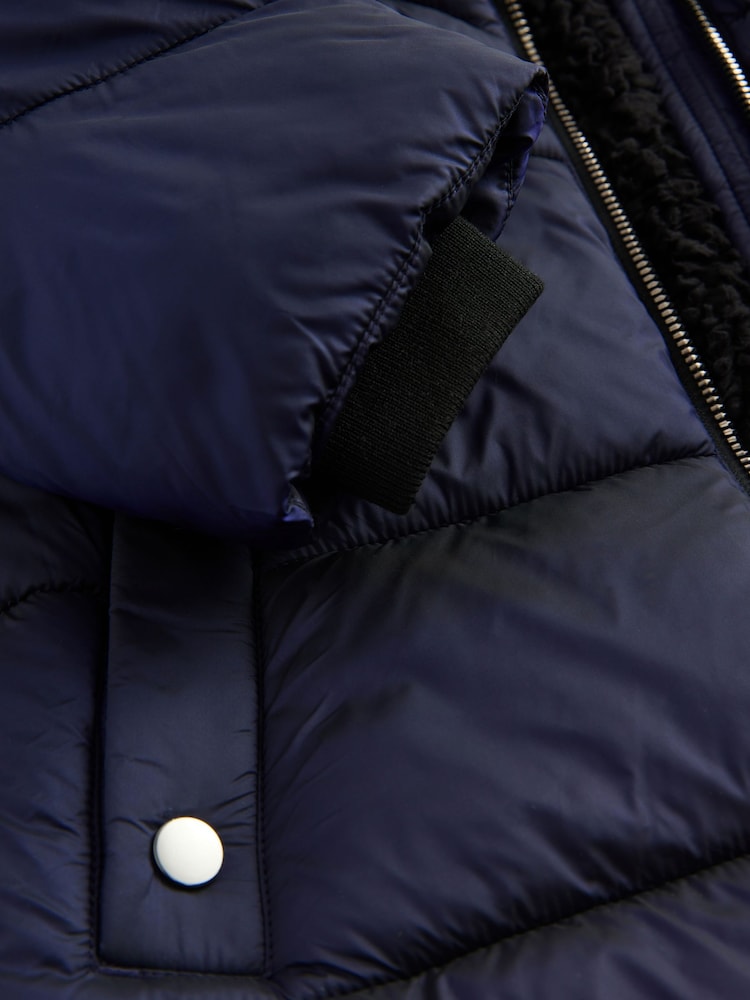 Navy Shower Resistant Faux Fur Trim Padded Coat (3-16yrs) - Image 4 of 5