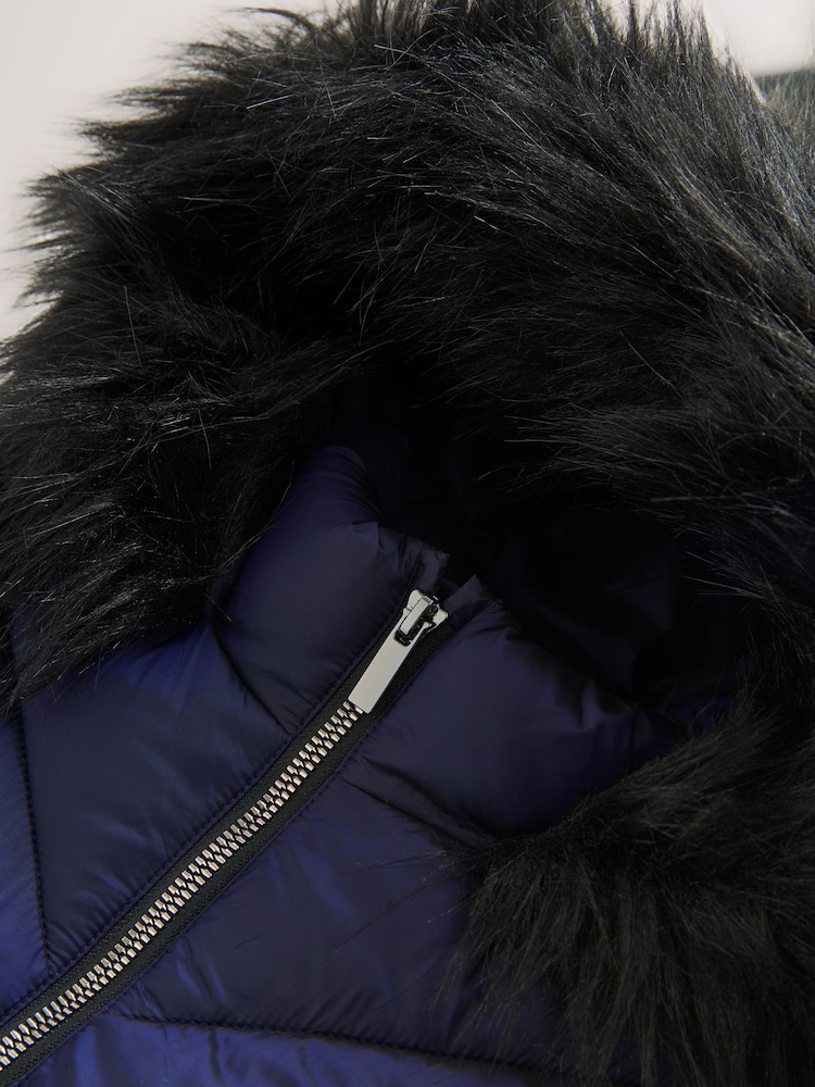 Navy Shower Resistant Faux Fur Trim Padded Coat (3-16yrs) - Image 9 of 9