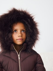 Chocolate Brown Shower Resistant Faux Fur Trim Padded Coat (3-16yrs) - Image 5 of 10