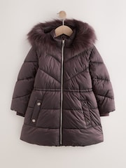 Chocolate Brown Shower Resistant Faux Fur Trim Padded Coat (3-16yrs) - Image 6 of 10
