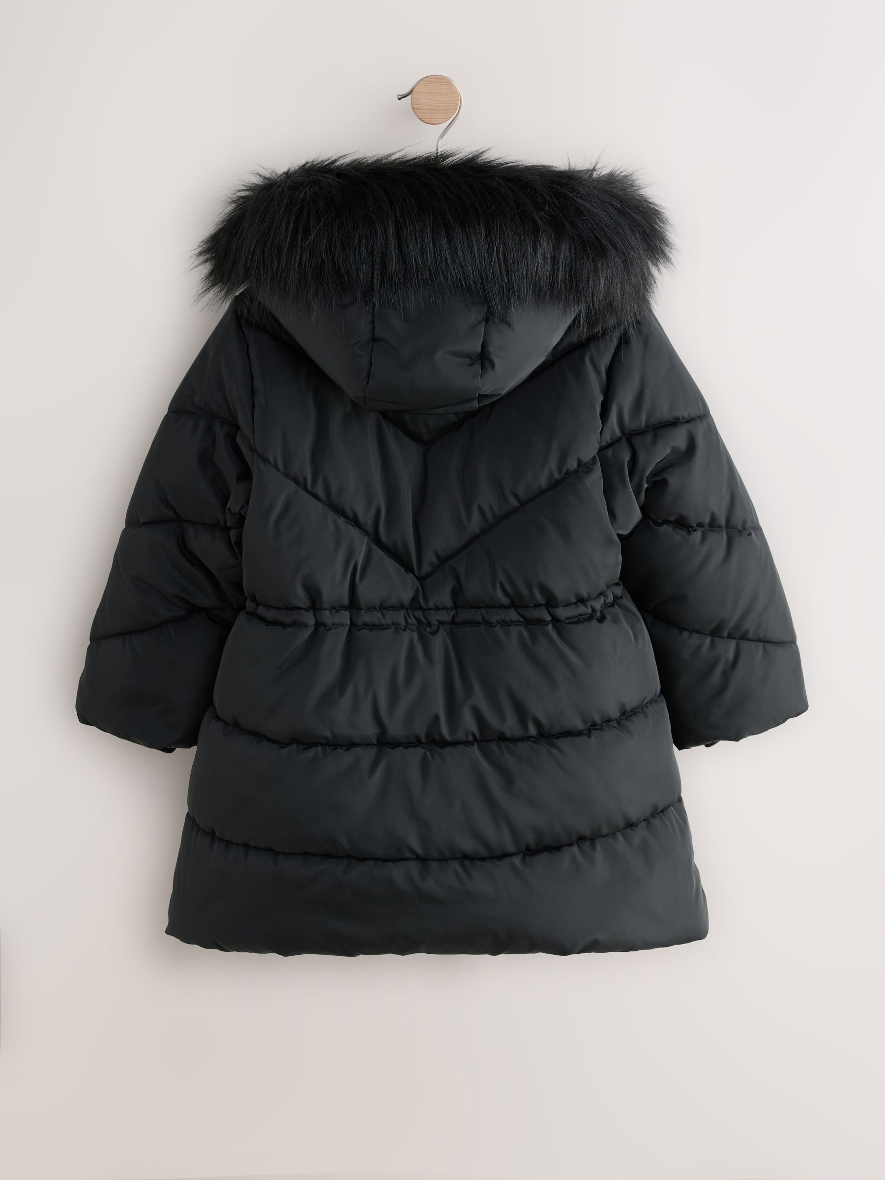 Buy Black Shower Resistant Faux Fur Trim Padded Coat (3-16yrs