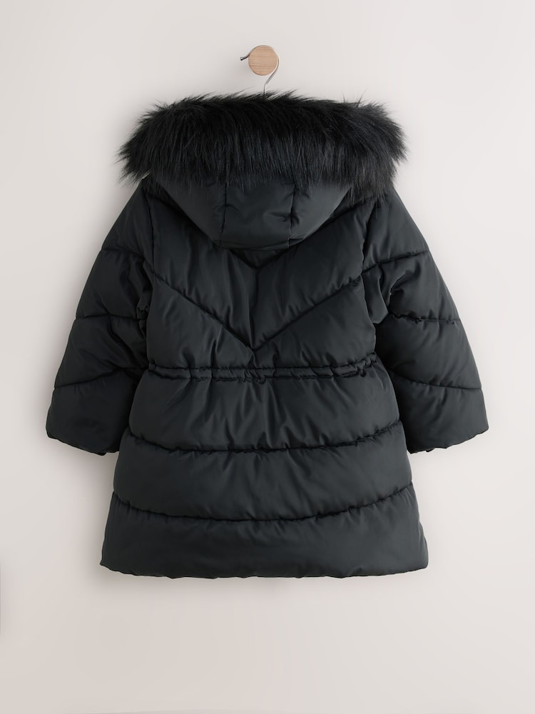 Black Shower Resistant Faux Fur Trim Padded Coat (3-16yrs) - Image 3 of 6