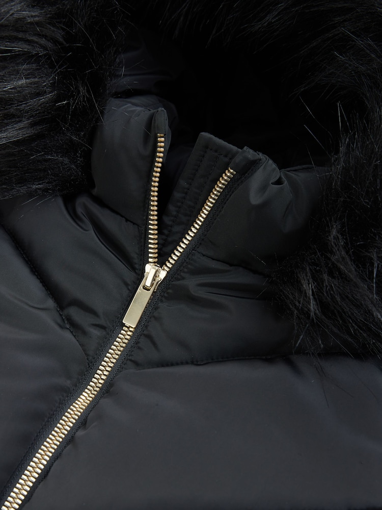 Black Shower Resistant Faux Fur Trim Padded Coat (3-16yrs) - Image 4 of 6