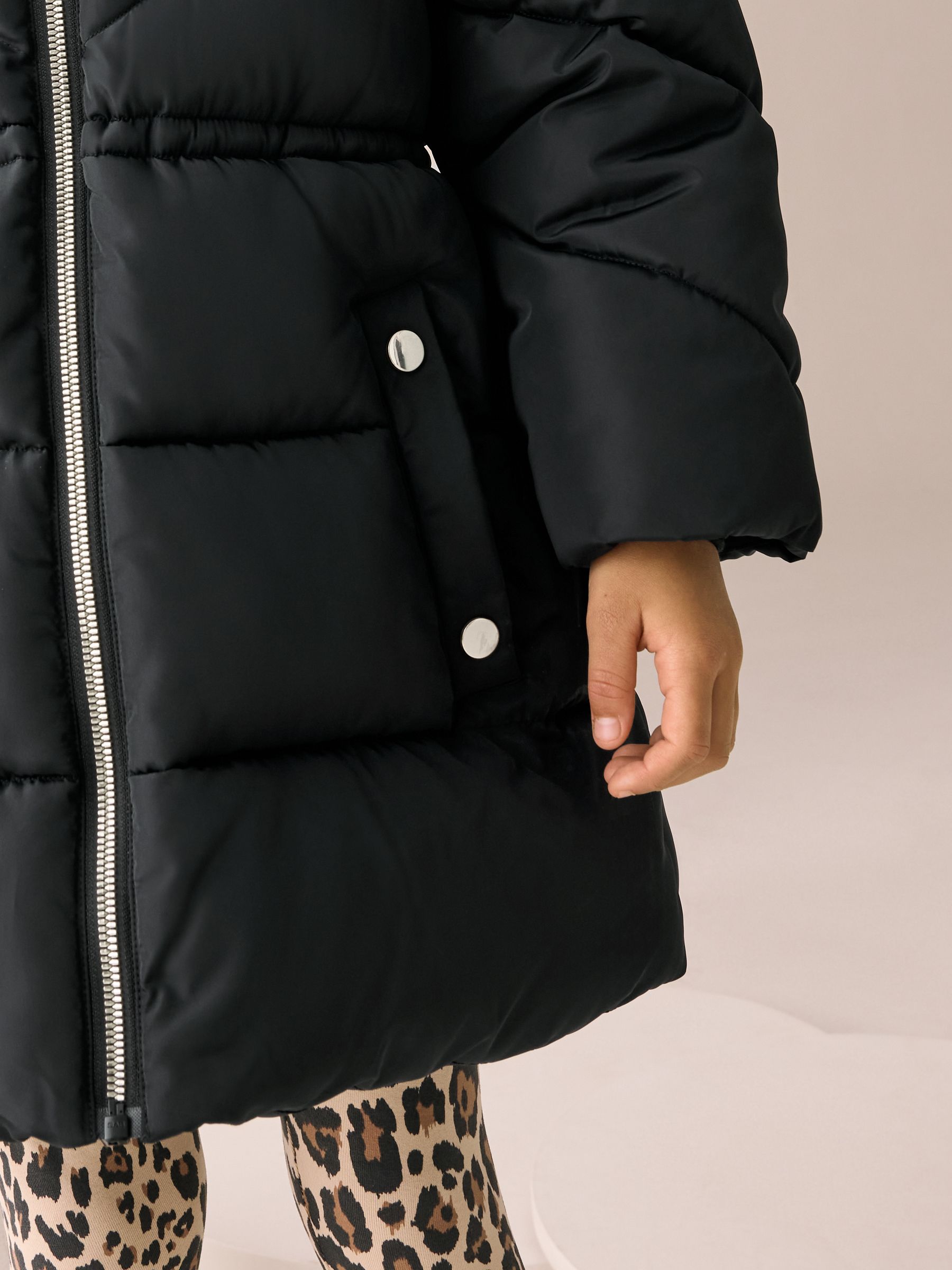 Buy Black Shower Resistant Faux Fur Trim Padded Coat (3-16yrs