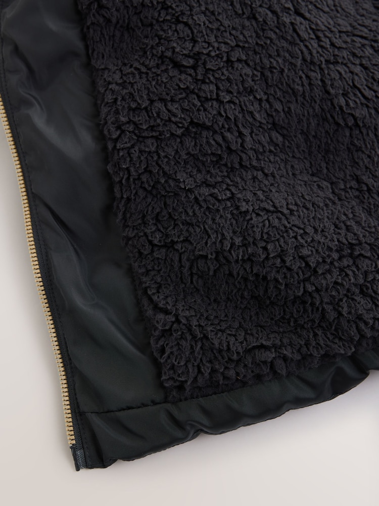 Black Shower Resistant Faux Fur Trim Padded Coat (3-16yrs) - Image 6 of 6