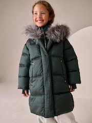 Green Shower Resistant Fur Trim Padded Coat (3-16yrs) - Image 1 of 4