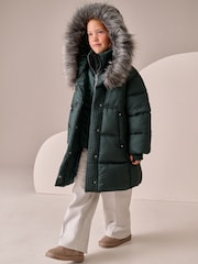 Green Shower Resistant Fur Trim Padded Coat (3-16yrs) - Image 2 of 4