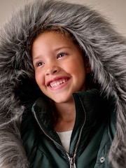 Green Shower Resistant Fur Trim Padded Coat (3-16yrs) - Image 4 of 4