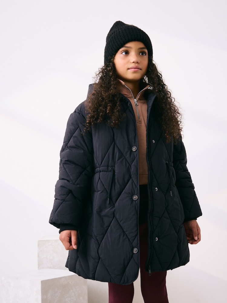 Black Shower Resistant Diamond Quilted Padded Coat (3-16yrs) - Image 1 of 12
