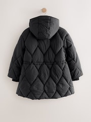Black Shower Resistant Diamond Quilted Padded Coat (3-16yrs) - Image 8 of 12