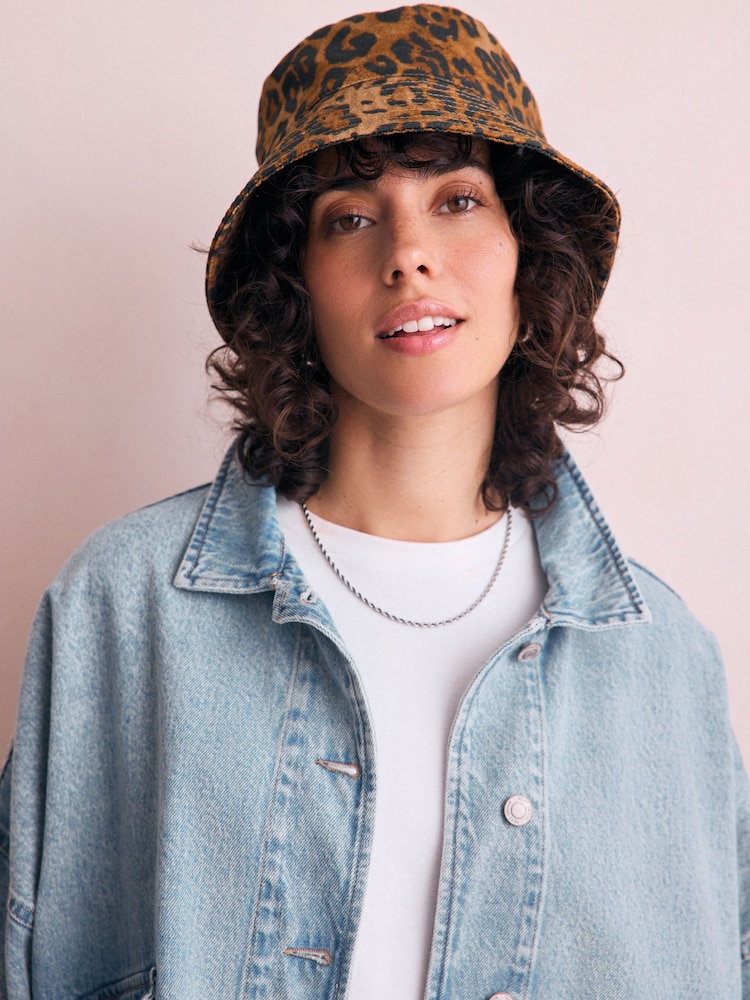 Leopard Print 100% Cotton Bucket Hat Scarf - Image 1 of 6