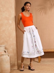 Love & Roses Ivory Floral Scenic Printed Midi Skirt - Image 1 of 4