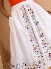Love & Roses Ivory Floral Scenic Printed Midi Skirt - Image 2 of 4