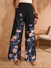 Love & Roses Black Floral Wide Leg Printed Trousers - Image 1 of 5