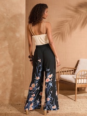 Love & Roses Black Floral Wide Leg Printed Trousers - Image 4 of 5