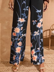 Love & Roses Black Floral Wide Leg Printed Trousers - Image 5 of 5