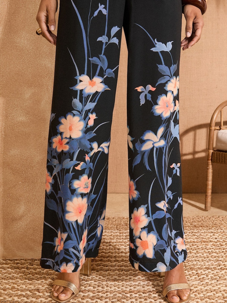 Love & Roses Black Floral Wide Leg Printed Trousers - Image 5 of 5