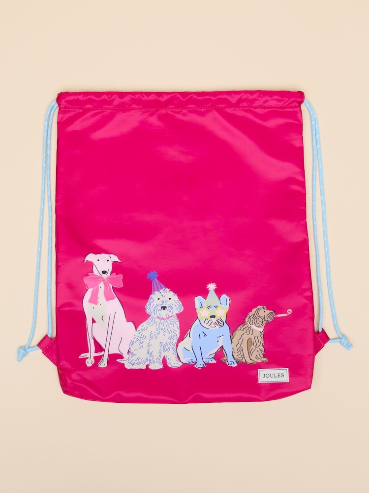Joules Adventurer Pink Dog Drawstring Bag - Image 1 of 3
