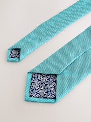 Aqua Blue Textured Tie with Tie Clip - Image 3 of 3