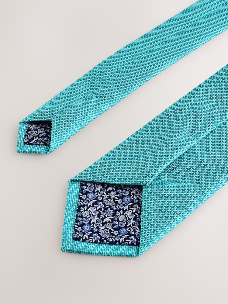 Aqua Blue Textured Tie with Tie Clip - Image 3 of 3