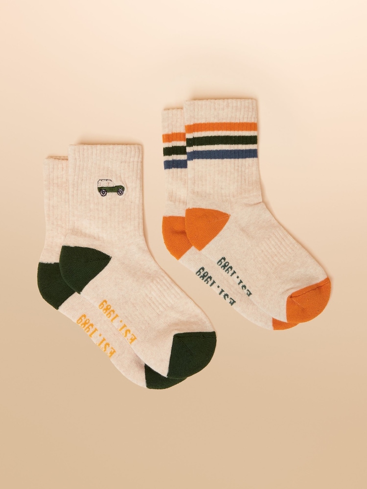 Joules Kids' Volley Khaki/Cream Pack of Two Tennis Socks - Image 1 of 3