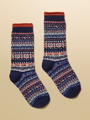Joules Kids' Wader Navy Fair Isle Welly Socks - Image 1 of 3