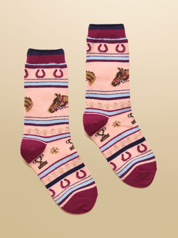 Joules Ellis Pink Fairisle Cosy Socks - Image 1 of 3 Joules Ellis Pink Fairisle Cosy Socks - Image 1 of 3