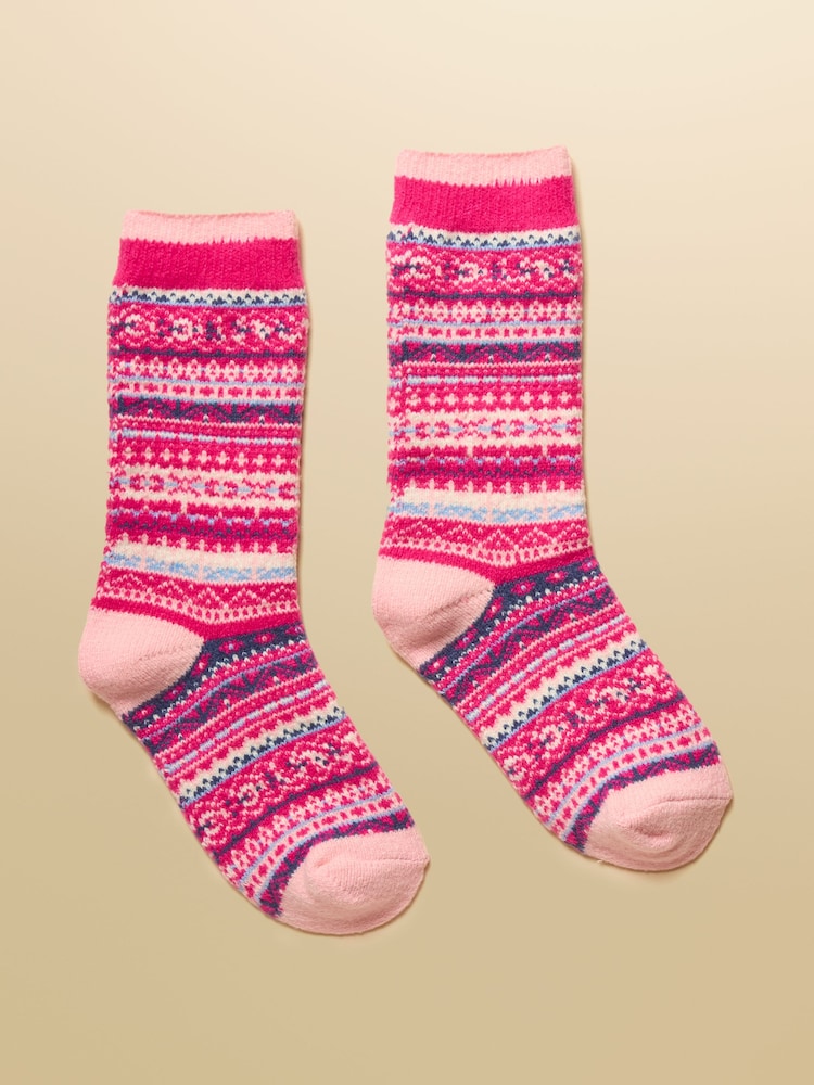 Joules Kids' Wader Pink Fair Isle Welly Socks - Image 1 of 3
