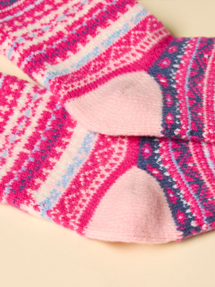Joules Kids' Wader Pink Fair Isle Welly Socks - Image 3 of 3