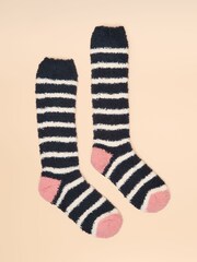 Joules Fluffy Navy Stripe Fluffy Socks - Image 1 of 3