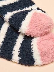 Joules Fluffy Navy Stripe Fluffy Socks - Image 3 of 3