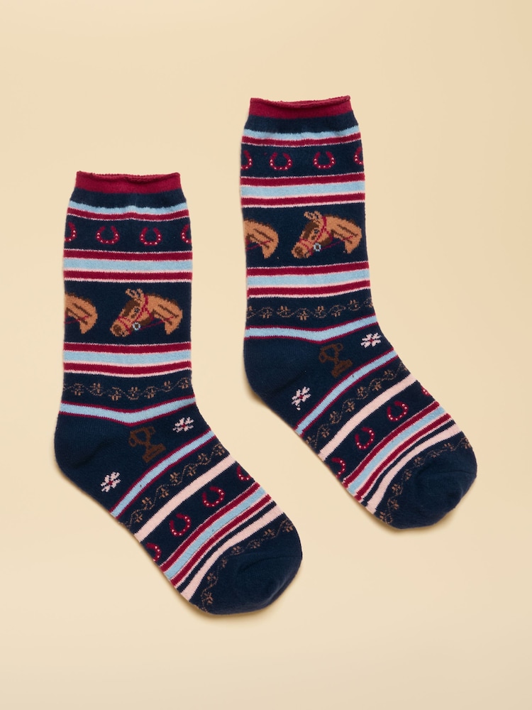 Joules Willow Cosy Navy Fairisle Socks - Image 1 of 3