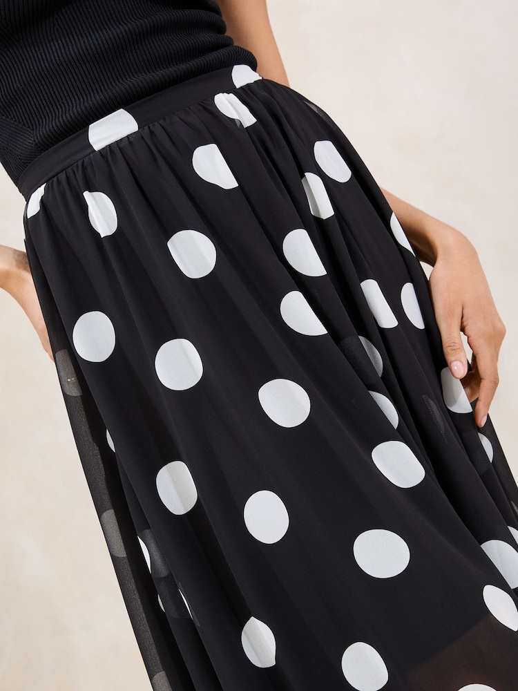 Lipsy Black & White Polka Dot Chiffon Midi Skirt - Image 3 of 4