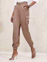 Nude Pink Cuff Satin Joggers - Image 1 of 4